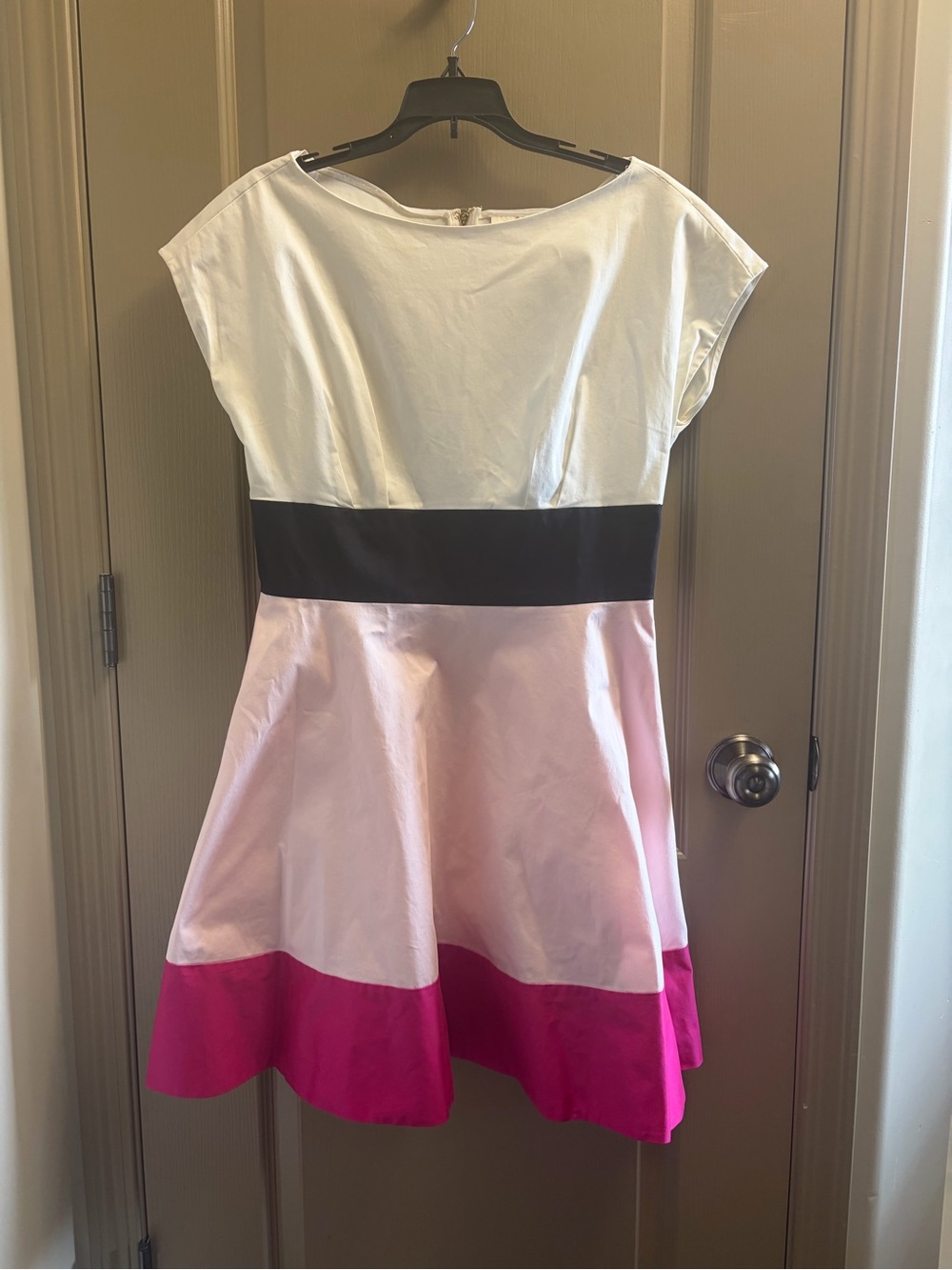 Kate Spade New York Colorblock Fit & Flare Dress Size 10 | Ivory Pink Fuchsia |